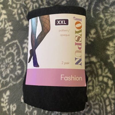 Womens Joyspun XXL Black Plaid / Opaque Tights 2 Pk Fashion Halloween